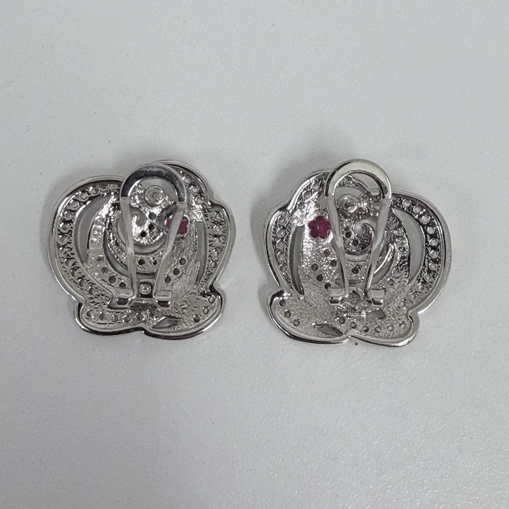 Lauren G Adams LGA Silver Tone Metal CZ Rose Earrings Daisy Enamel Pierced Ears